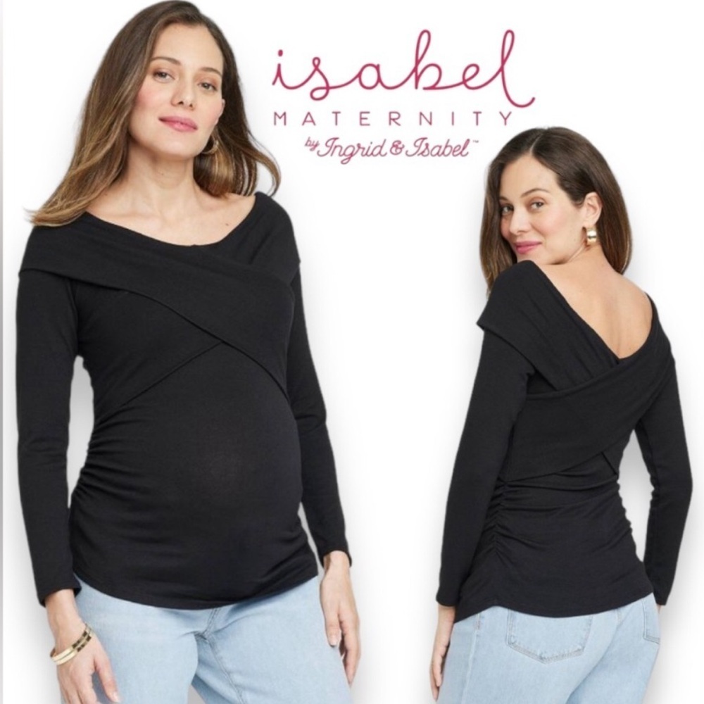 NWT Isabel Maternity by Ingrid & Isabel Top Size XXL Long Sleeve Black